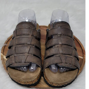 ESNY Brown Leather Cork Sole Comfort Walking Strappy Sandal Womens 8